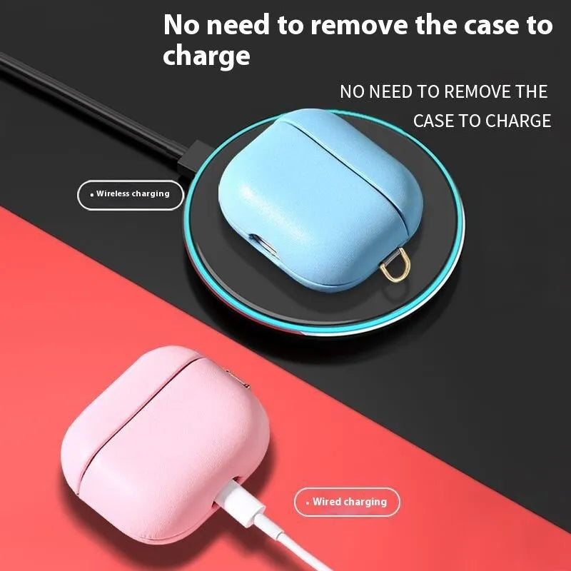 Genuine cowhide leather earphone sleeve for AirPods 3, Pro and Pro 2 with magnetic closure, shown in a listed colour