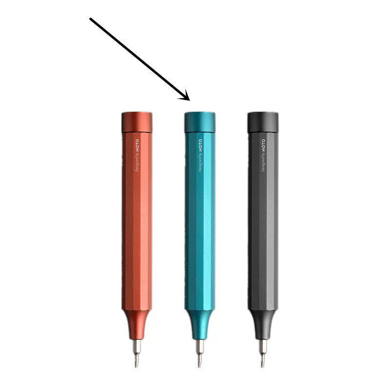 24-in-1 repair screwdriver set with magnetic bit storage in aluminium handle, shown in green, grey, or red.