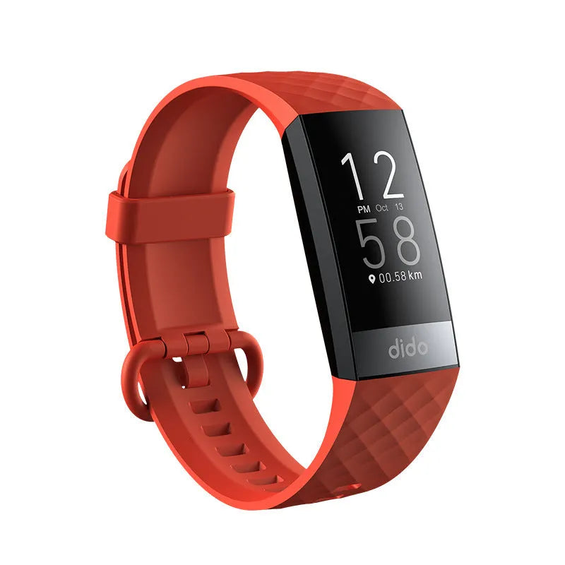 Y6 Black smart health bracelet with 1.1-inch screen on a wrist, showing blood pressure and heart rate data display.