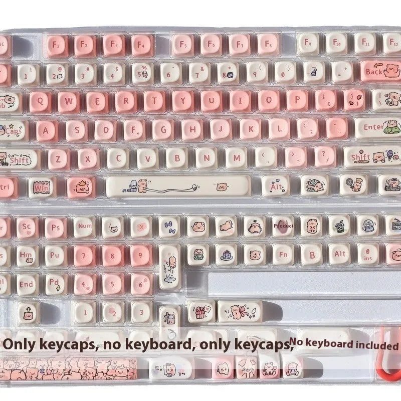 Pink PBT key cap for mechanical keyboards with a colourful Fragrant Pig character design on all sides.