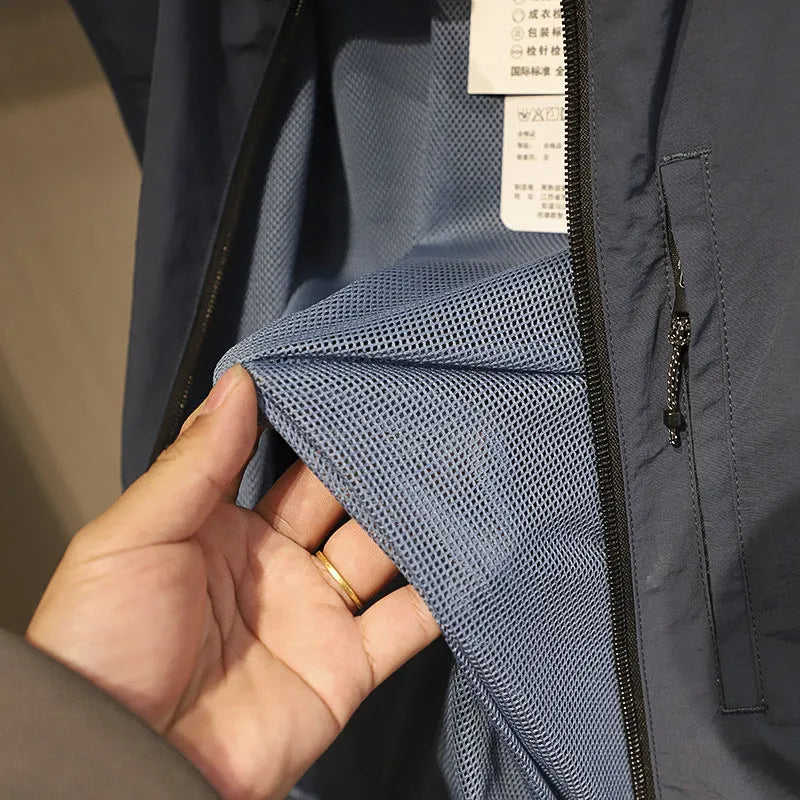 Men's thin nylon bandage-style vest in army green with side seam pockets on a hanger.