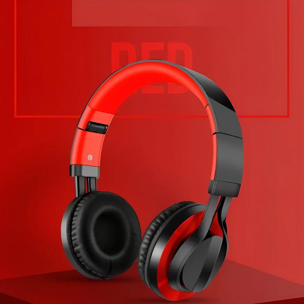 Wired over-ear headphones with microphone in black, black gold, or black red with a 3.5mm plug.
