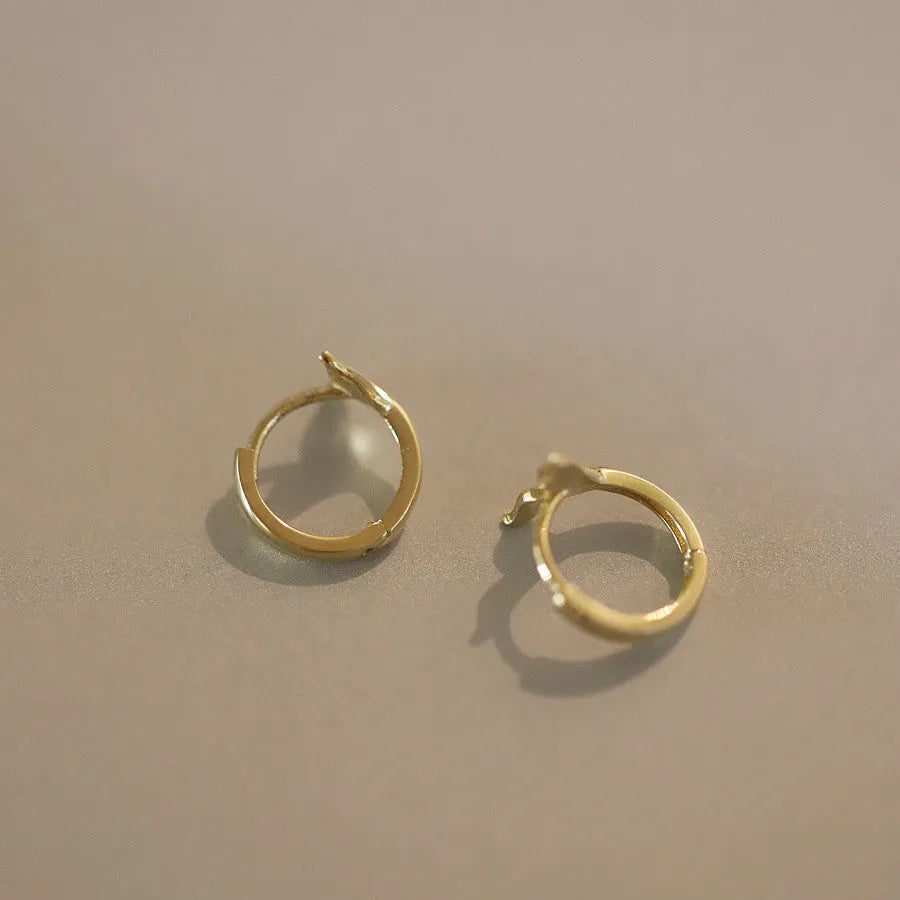 S925 sterling silver fishtail ear rings with 14k gold finish, 8mm inner diameter