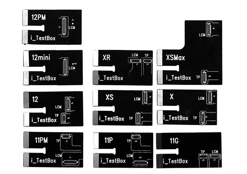 Mobile phone screen diagnostic tester with connection cables for smartphone display testing