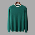 Men's round neck twisted design colour matching wool sweater in loose fit