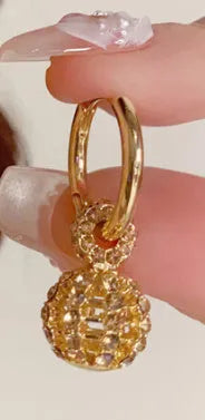 Coffee colour full diamond hollow ball ear clip with thick real gold plating on copper base