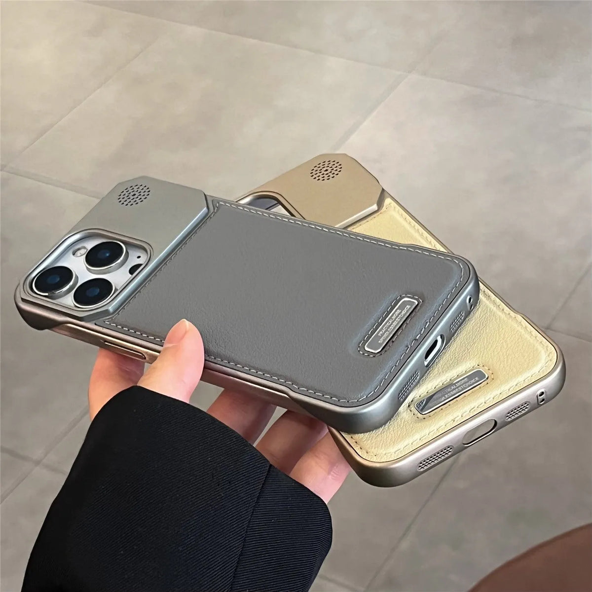 Aromatherapy leather magnetic phone case for iPhone in black, frameless hard PC, frosted anti-fingerprint finish