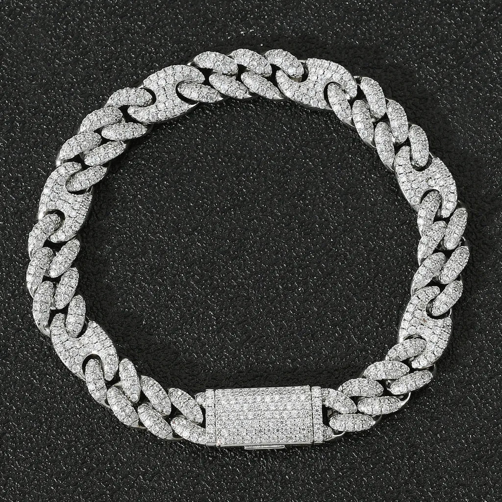 Gold copper Cuban chain bracelet with micro inlaid zircon on a surface