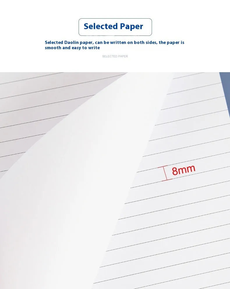 A4 size tearable grid notebook with paper cover, open to show ivory white pages.