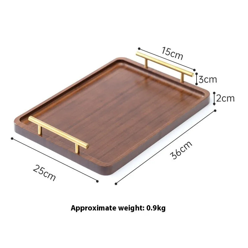 Square bamboo barbecue tray with brown wooden handle for food service