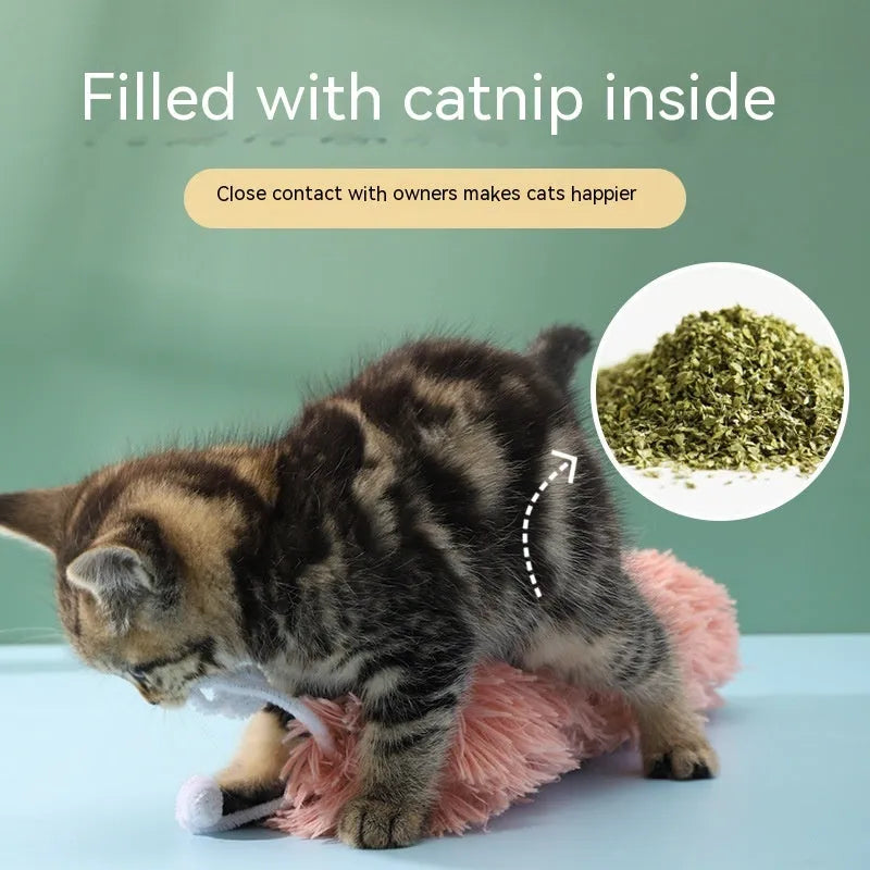 Caterpillar ringing paper plush cat toy, 36cm, in rubber pink, beige, grass green, cement gray or nobility purple.
