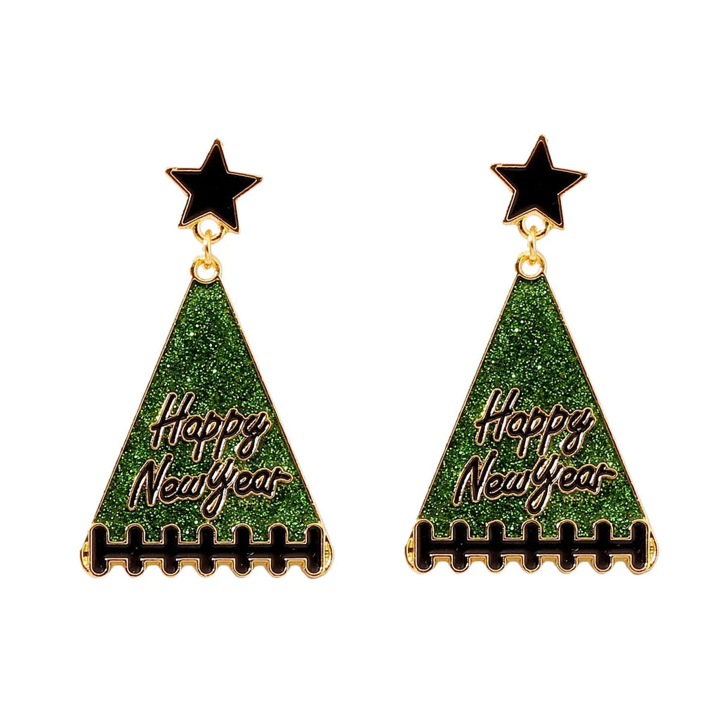 New Year tree girl earrings in zinc alloy, five colour options including pink, green, gray, yellow, red