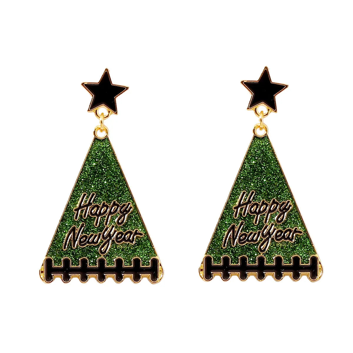 New Year tree girl earrings in zinc alloy, five colour options including pink, green, gray, yellow, red