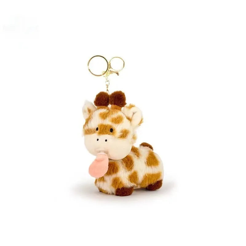 Giraffe plush toy key chain pull wire rotating pendant in sitting posture, super soft short plush, PP cotton