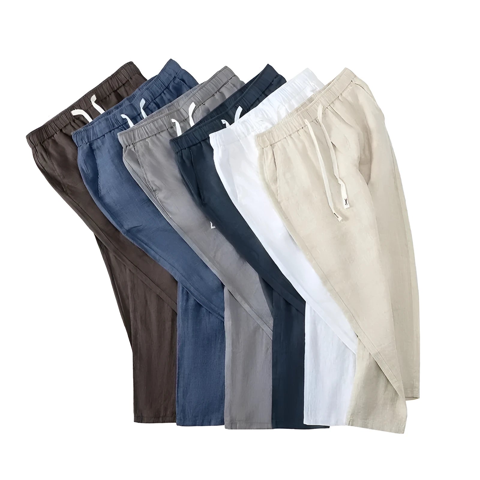 Linen blend Chinese style straight leg trousers with elastic drawstring waist in apricot colour