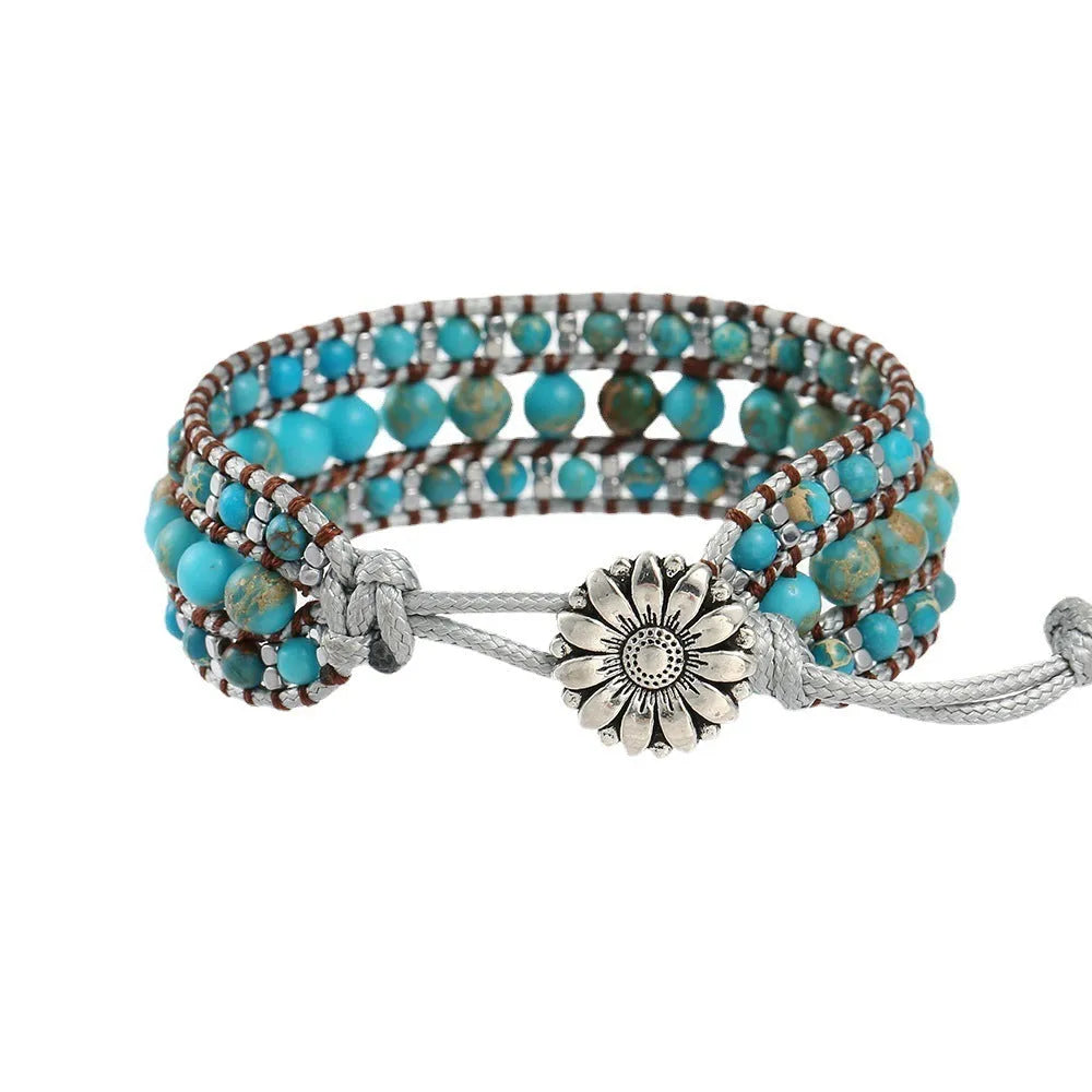 Handmade turquoise bracelet with geometric starry sky design in green