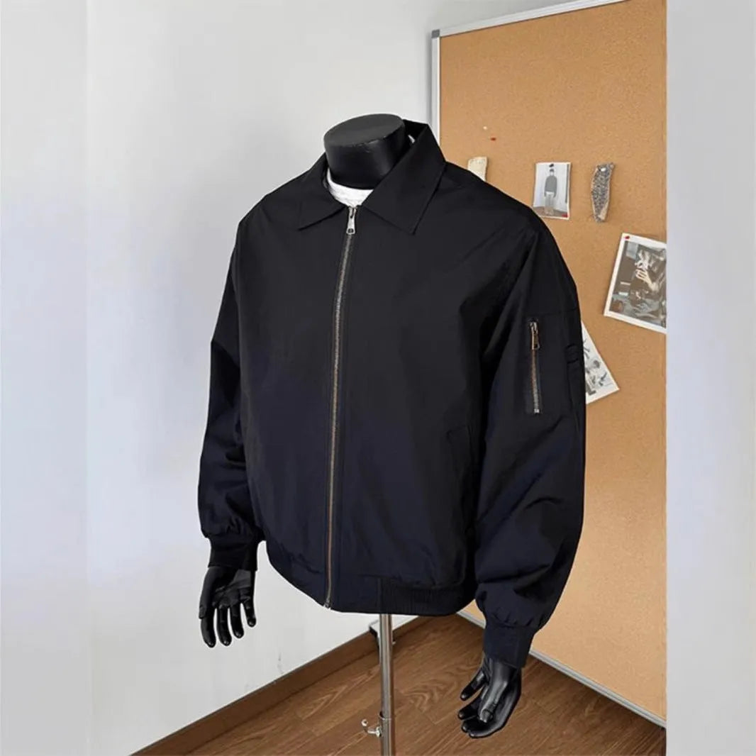 Navy blue short baseball uniform jacket, loose fit, polyester lining, sizes M to XXL