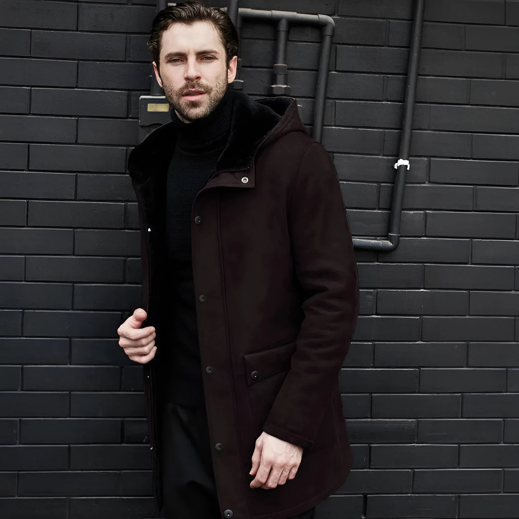 Men's casual fleece hooded jacket in solid suede fabric, available in black, red, brown, gray, sizes M to 4XL