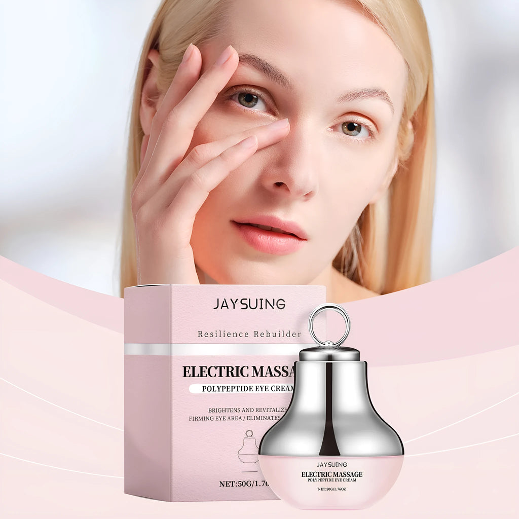 Jar of 50g electric firming eye cream with ingredients acetyl hexapeptide-8 and soluble collagen.