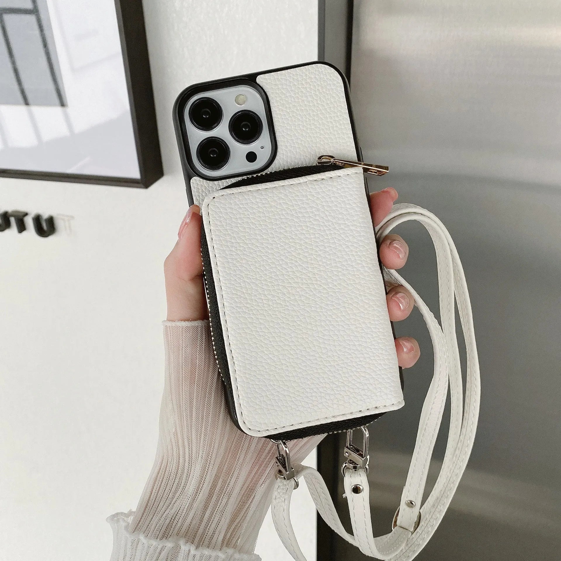 Litchi pattern textured protective case for iPhone, shown in multiple colour options.