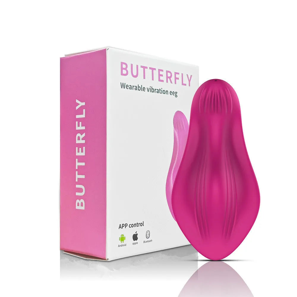 Rose red silicone female vibrator with butterfly design and mobile app control