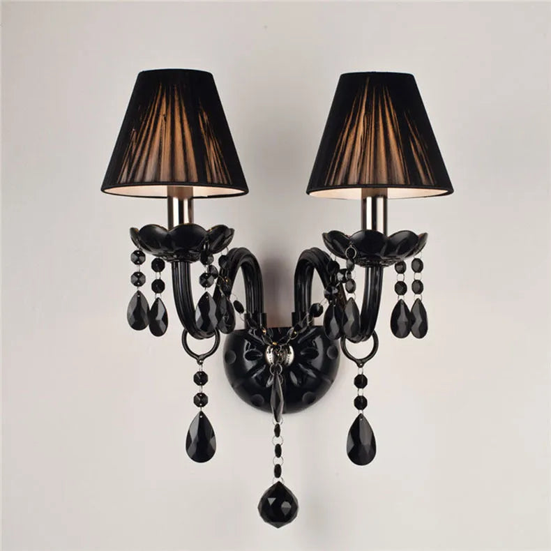 Double-head crystal wall lamp, 340mm diameter, 430mm height, 220V, in Black or White.