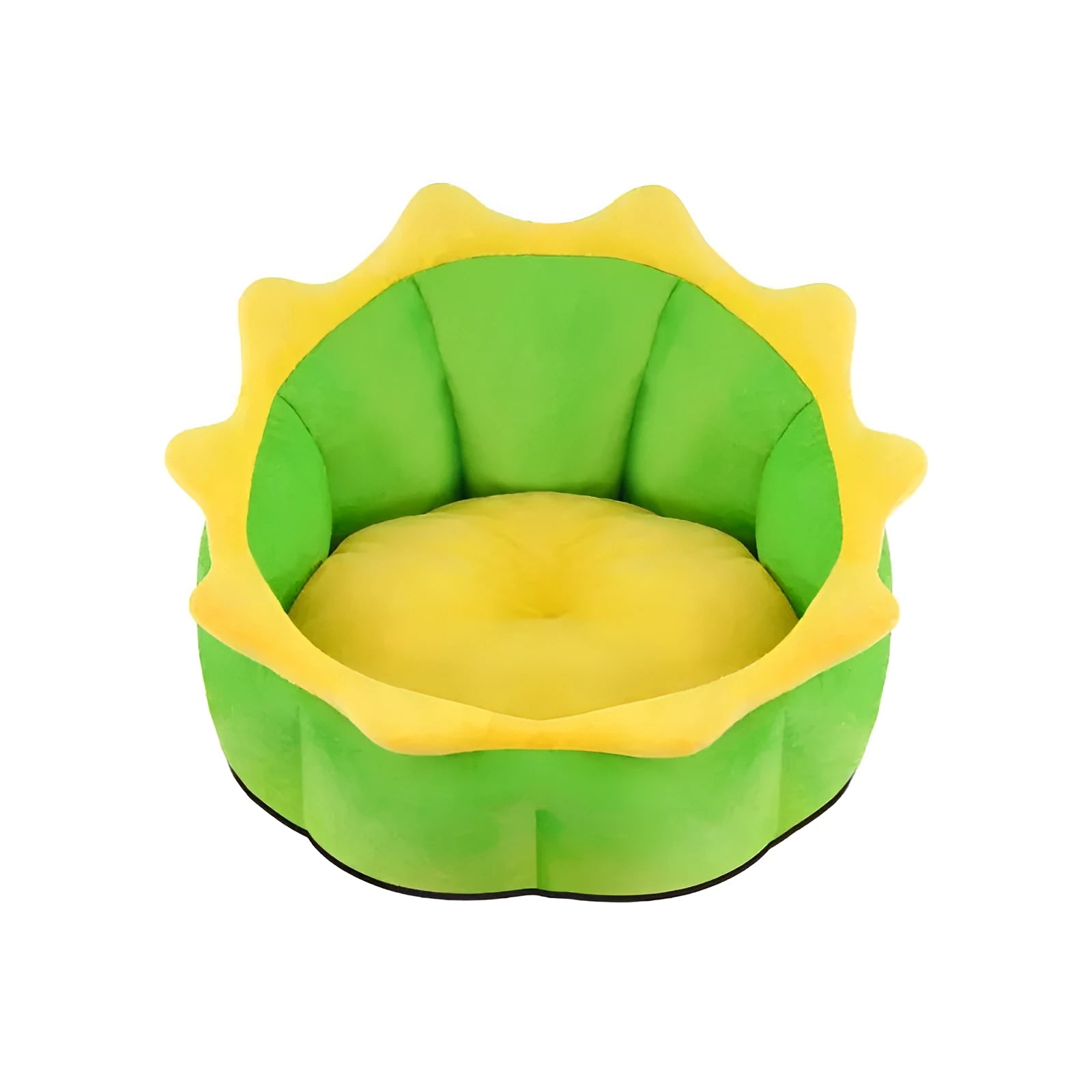 Dinosaur-shaped plush pet bed with teddy gold hair in size S for cats and small dogs