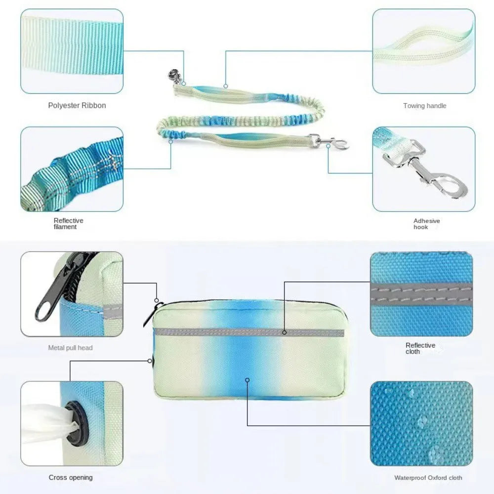 Adjustable hands-free dog leash with waist belt and 120-183cm polyester traction rope in blue