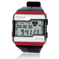 Men's waterproof electronic watch with luminous heart rate display, square digital face, resin strap, in Black