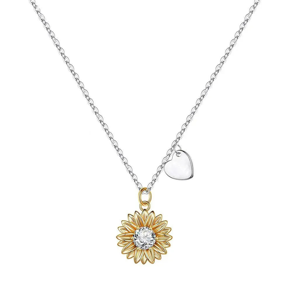 925 silver sunflower necklace for women with an adjustable cross chain and geometric floral pendant.