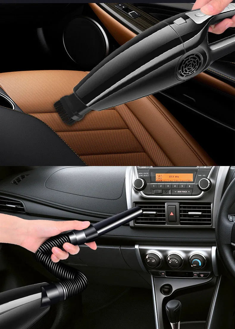 PoHigh Power Hypa black and orange 12V portable car vacuum cleaner with cord.