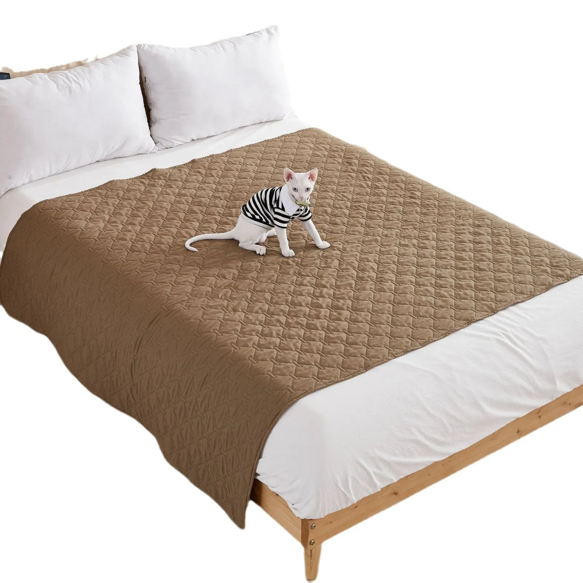 Waterproof non-slip pet mattress in dark grey, light grey, khaki, or brown, cloth material, sizes from 100x127 to 200x305