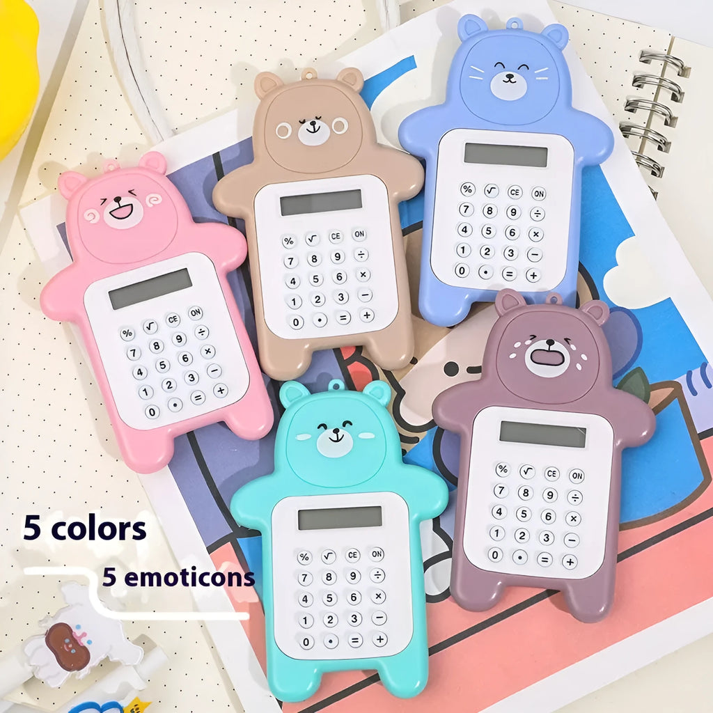 Cartoon bear shaped mini portable calculator in pink colour made of ABS plastic for students
