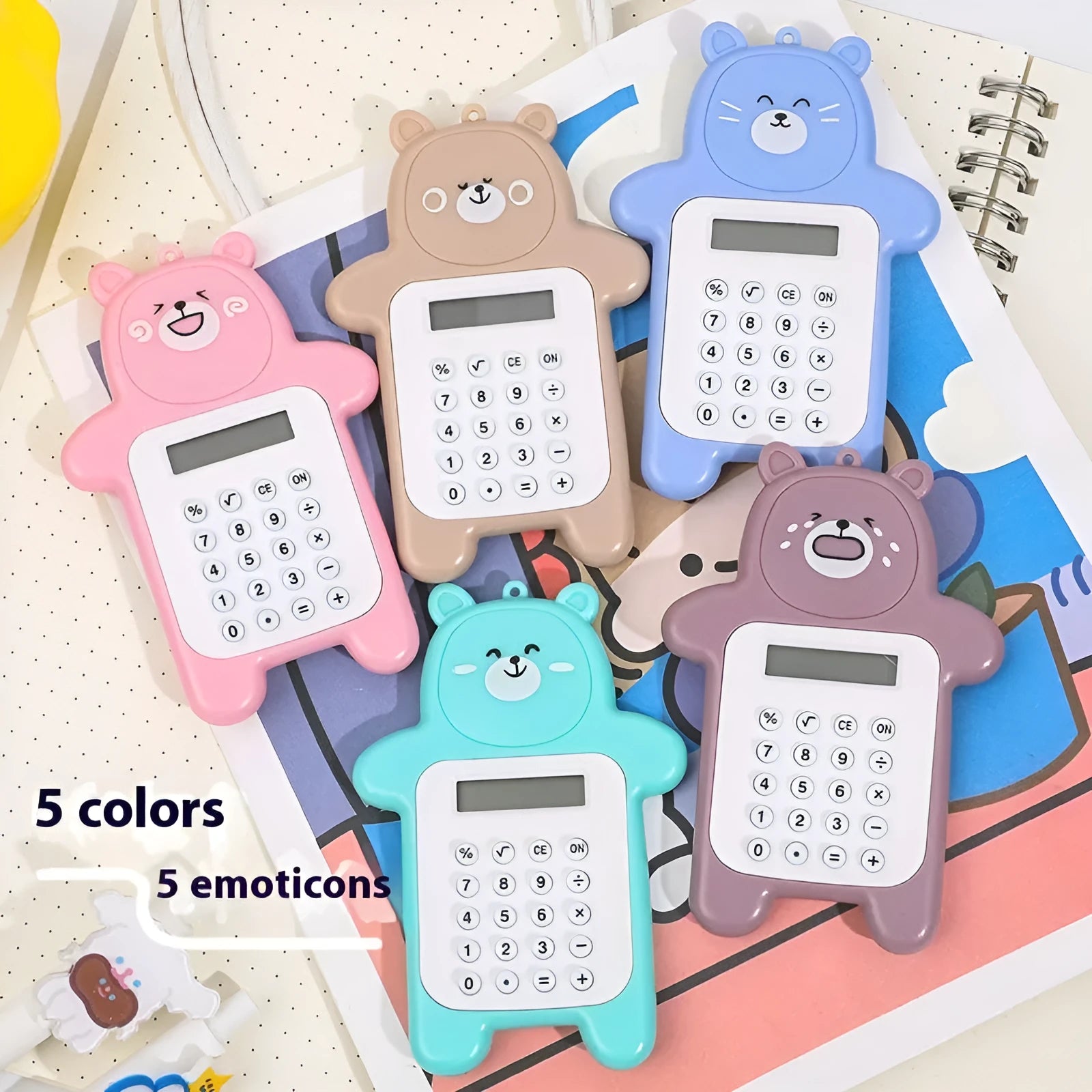 Cartoon bear shaped mini portable calculator in pink colour made of ABS plastic for students
