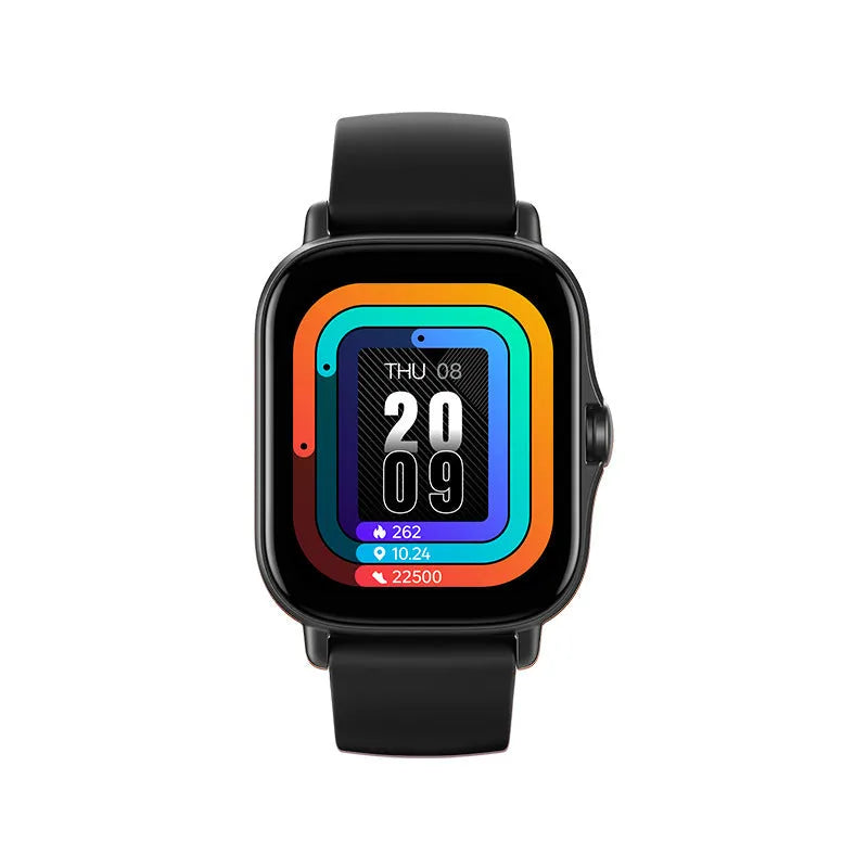 GT20 black smart watch with alloy case and silicone strap on a wrist