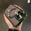 Electroplated magnetic TPU phone case for iPhone in black with camera lens film