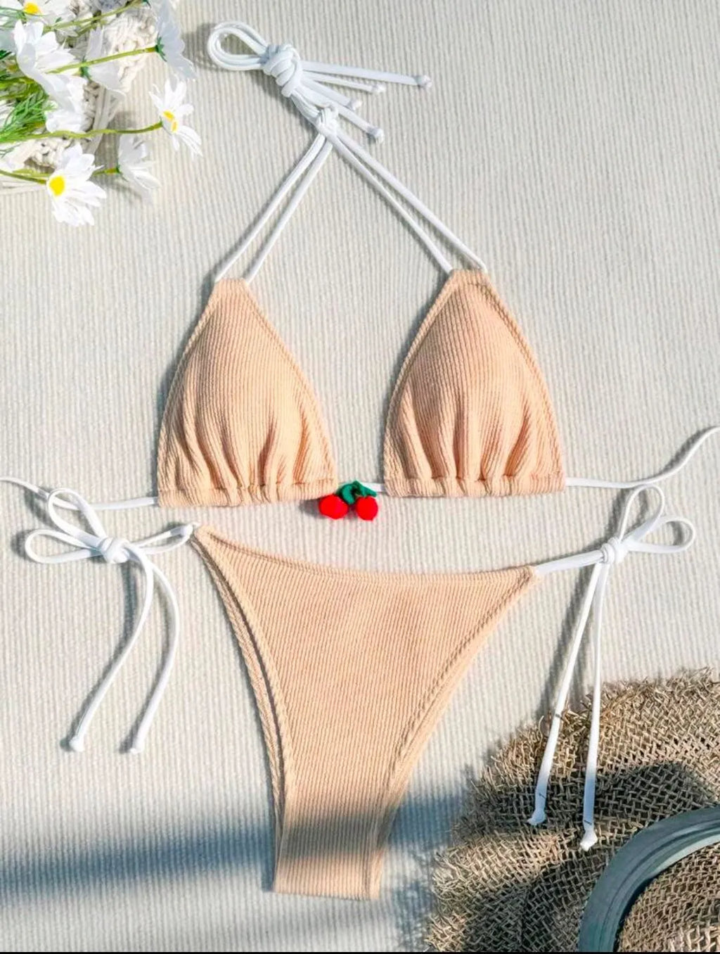 Nylon fabric bikini swimsuit two-piece set in solid colour design available in five colours