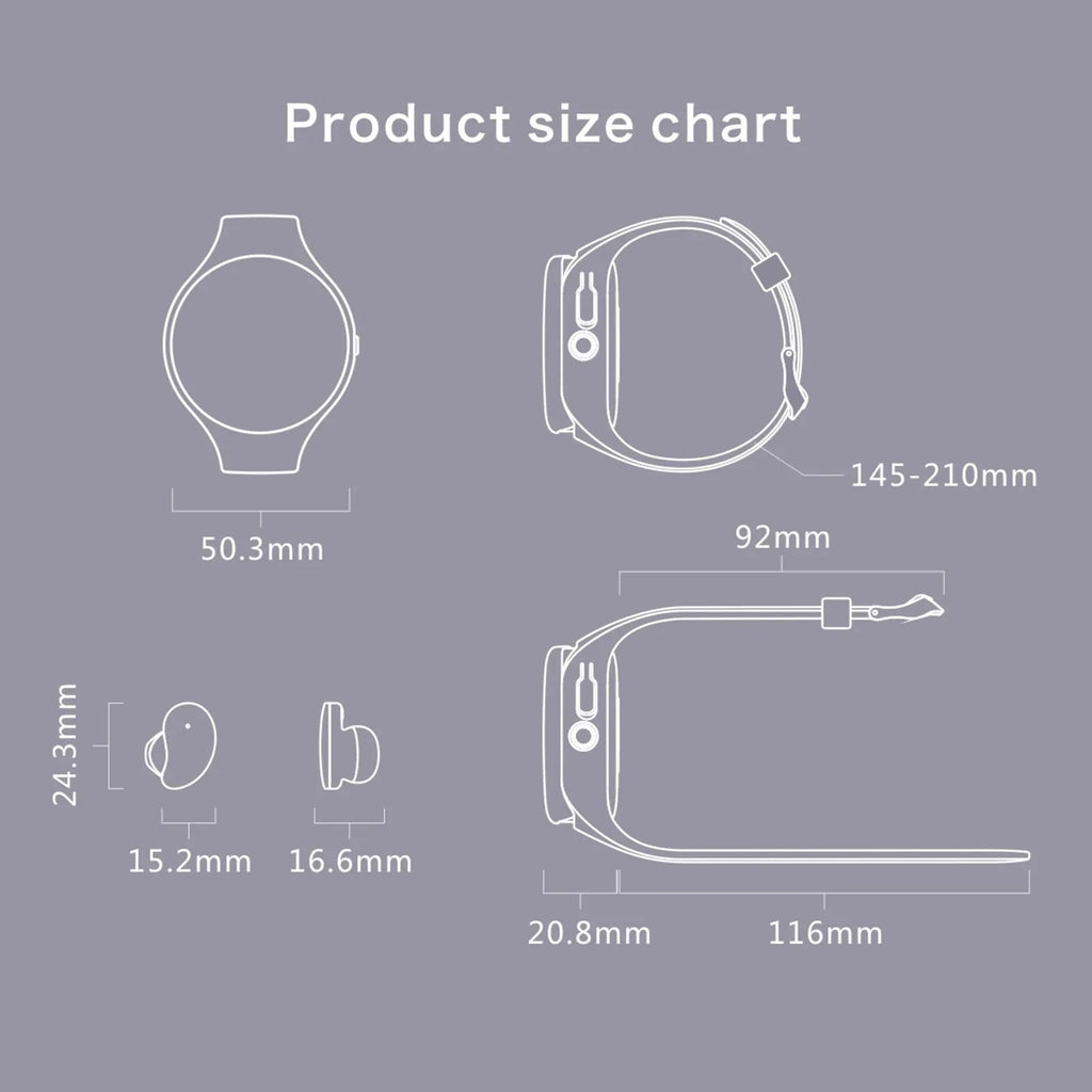 Black smart bracelet with detachable wireless earphones showing colour screen display