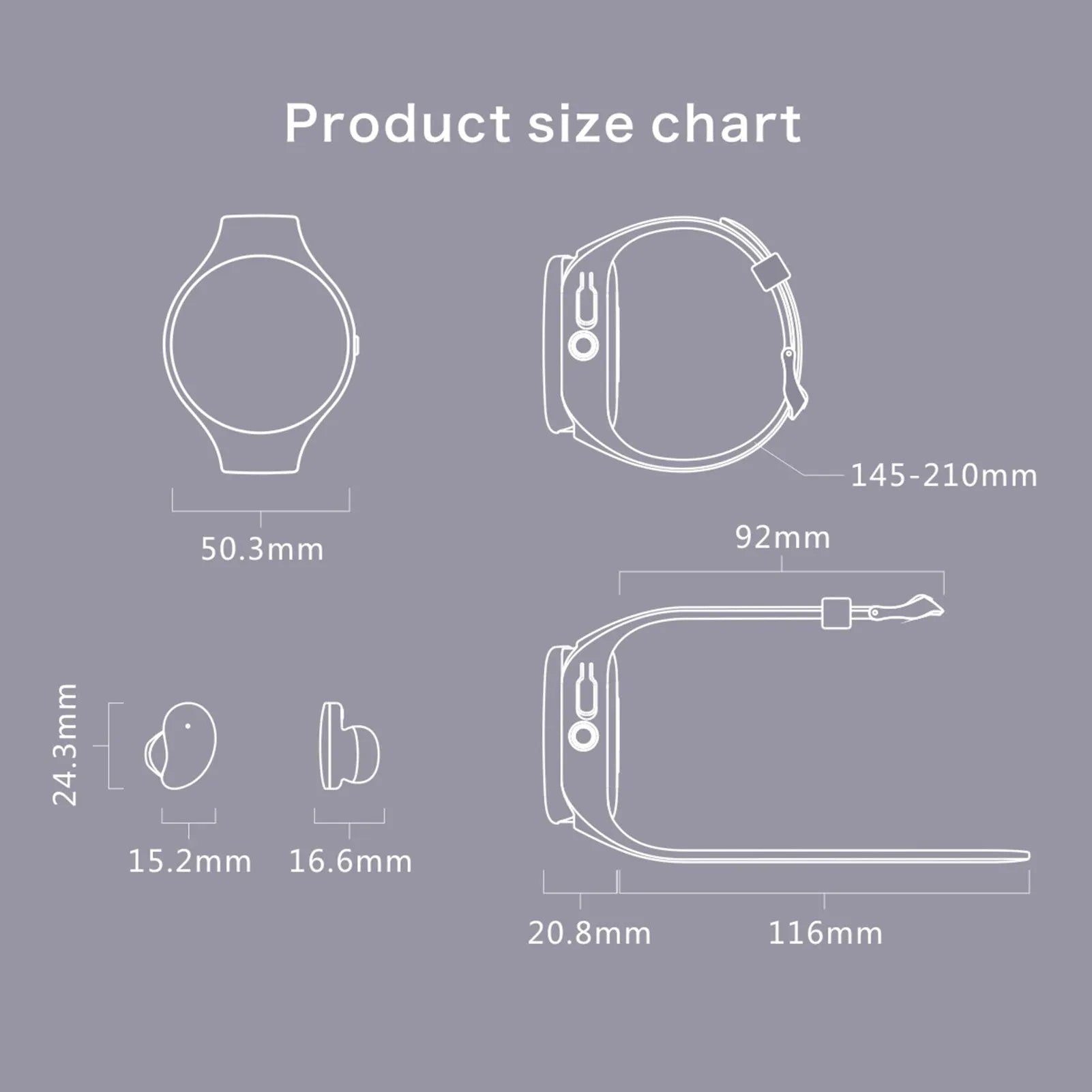Black smart bracelet with detachable wireless earphones showing colour screen display