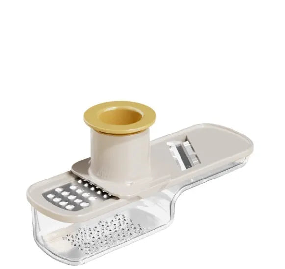 Three-in-one stainless steel ginger and garlic grinder with potato slicer, beige or green handle
