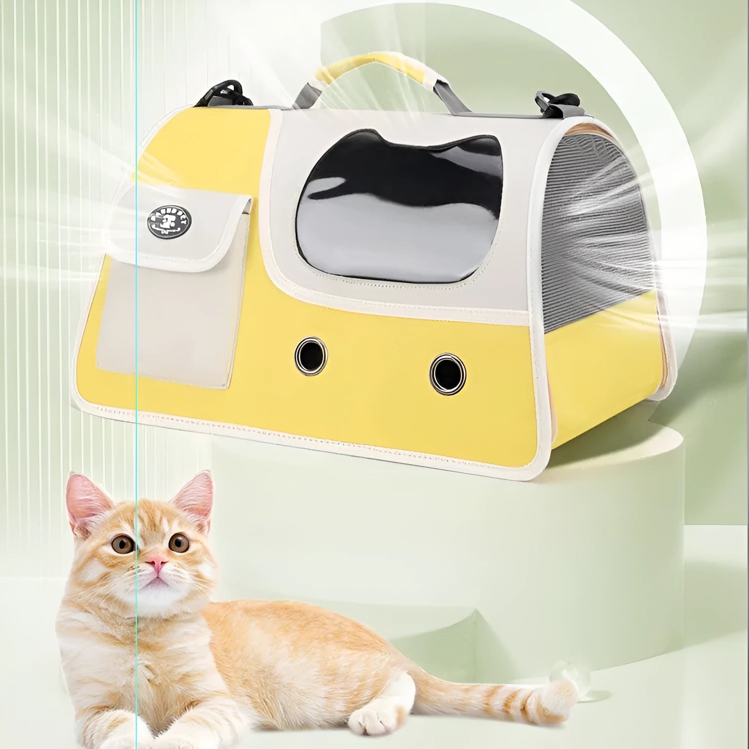 Convenient outing pet backpack in Oxford cloth with spacious large capacity crossbody design for cats, available in green black yellow