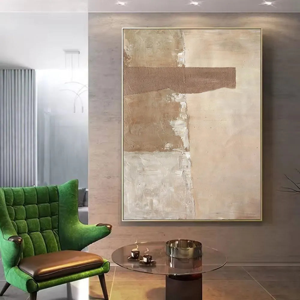 Large abstract handmade brown texture medieval style oil painting on canvas wabi-sabi home wall decor