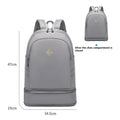 Large travel backpack with dry wet separation compartments and curved shoulder straps in beige colour