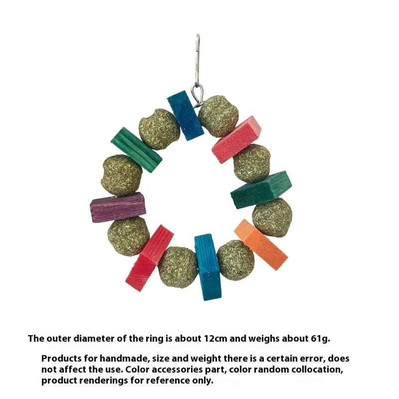 Hamster decorative chew toy ring with straw balls for small animal enrichment