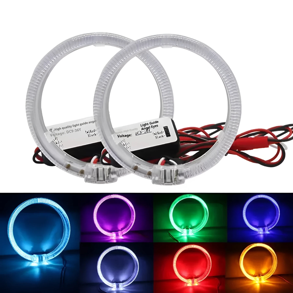 LED light guide angel eye decorative lens ring for 12V cars in 80mm 95mm 105mm 110mm PVC IP68