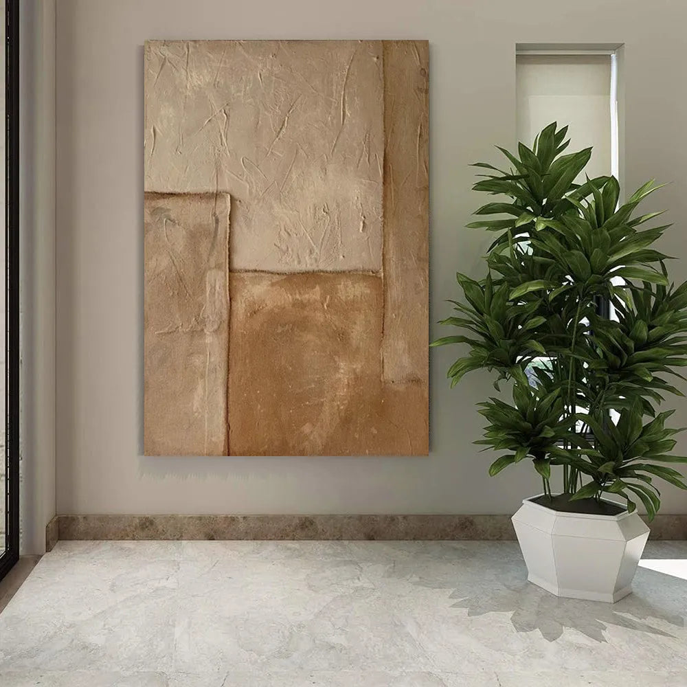 Large abstract handmade brown texture medieval style oil painting on canvas wabi-sabi home wall decor