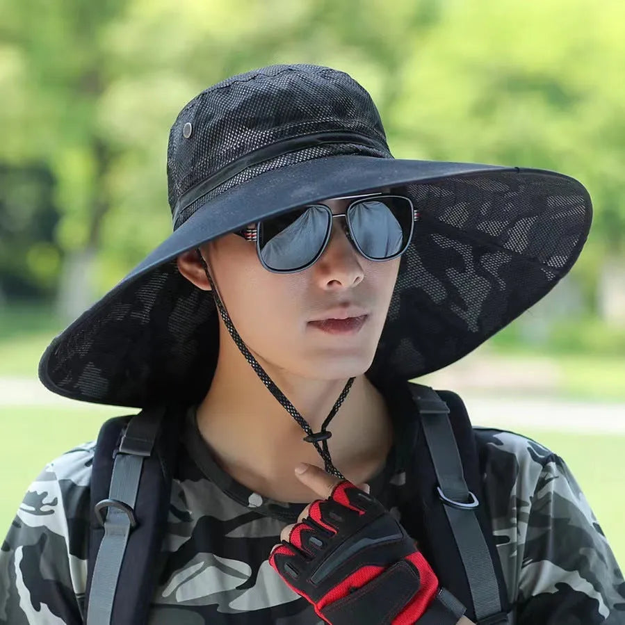 Men's cotton fisherman sun hat with 11cm brim in camouflage colours for outdoor fishing and mountaineering