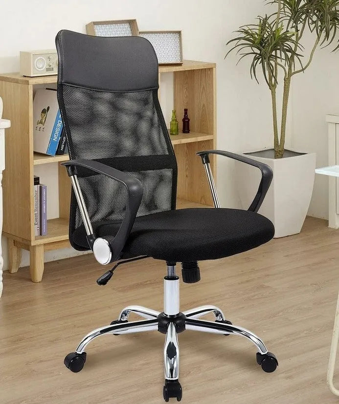 Black mesh computer chair with breathable back for office and home desk seating