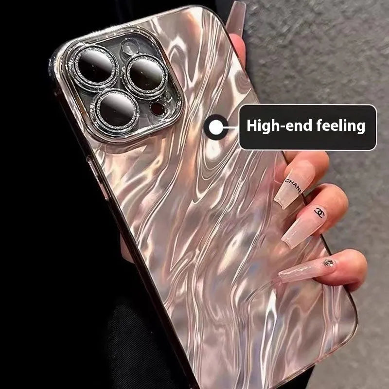 Water ripple IMD glitter fine hole translucent PC phone case for iPhone, anti-fall protection, available in white purple green blue black silver gray
