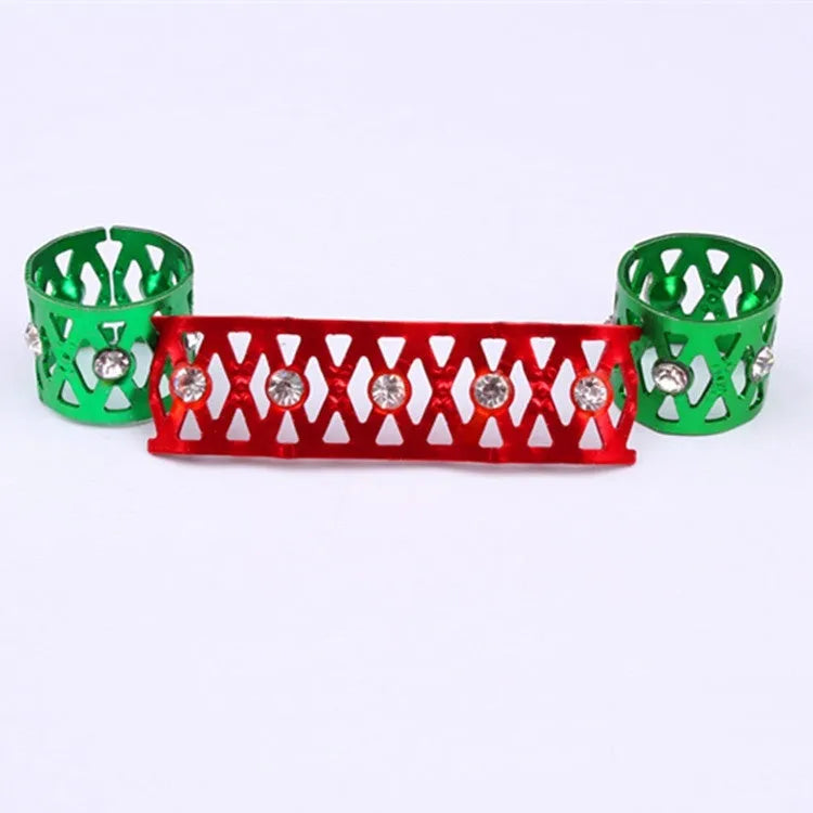 Aluminium wig decoration hair ring with jeweled details in multiple colour options on a white background.